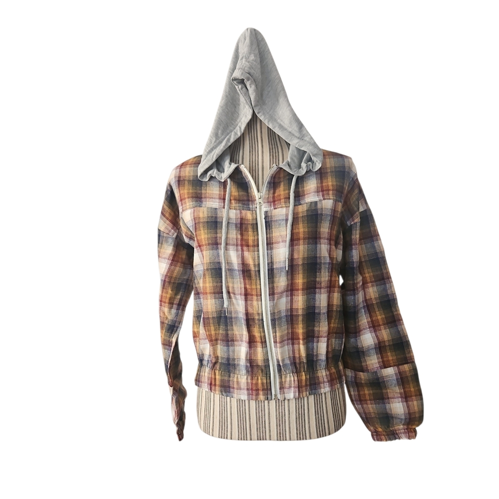 New Look Woman Lightweigh Plaid Hooded Jacket Size S